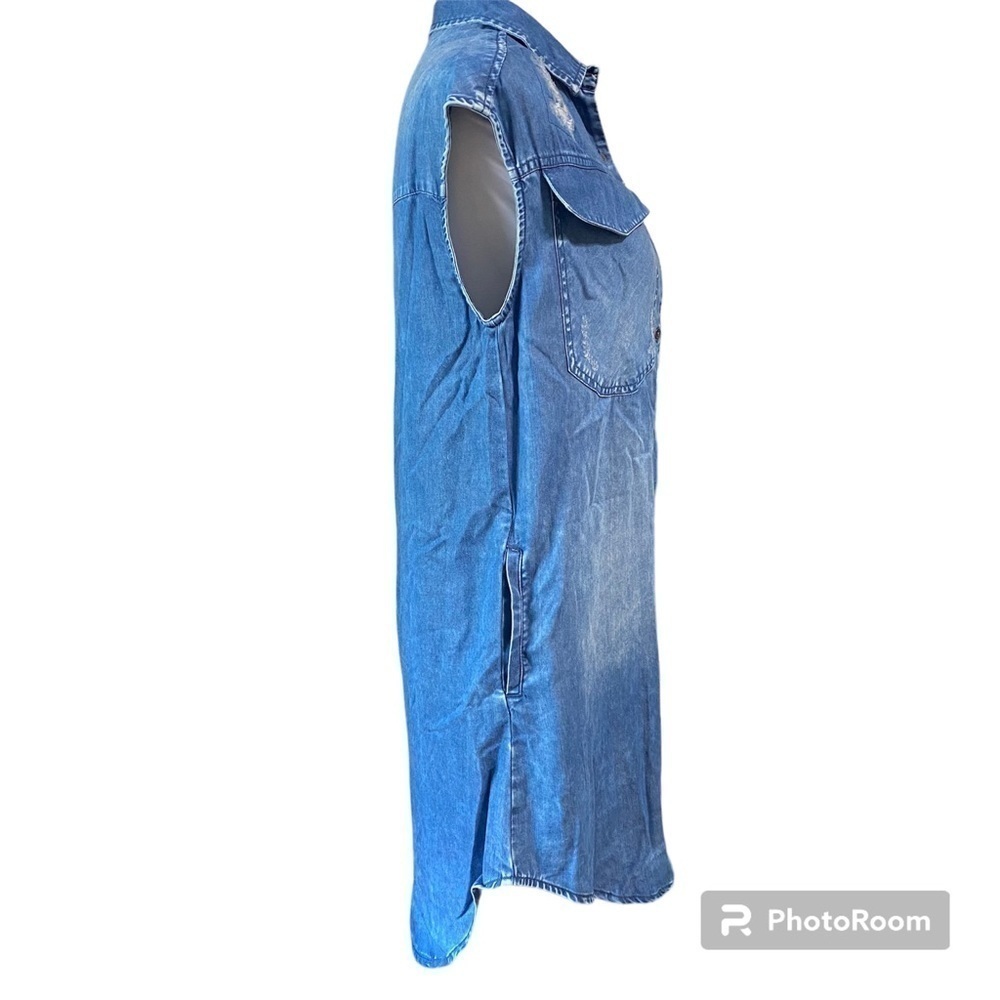 Calvin Klein denim sleeveless button down shirt dress distressed NWT small - Picture 4 of 9